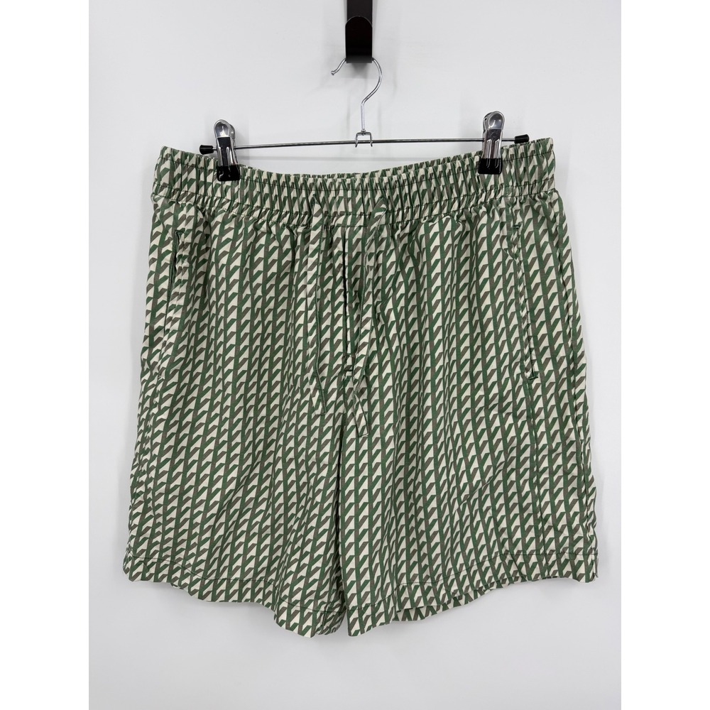 Venroy Geometric Print Shorts Mens Large Green Linen Tencel Drawstring Waist